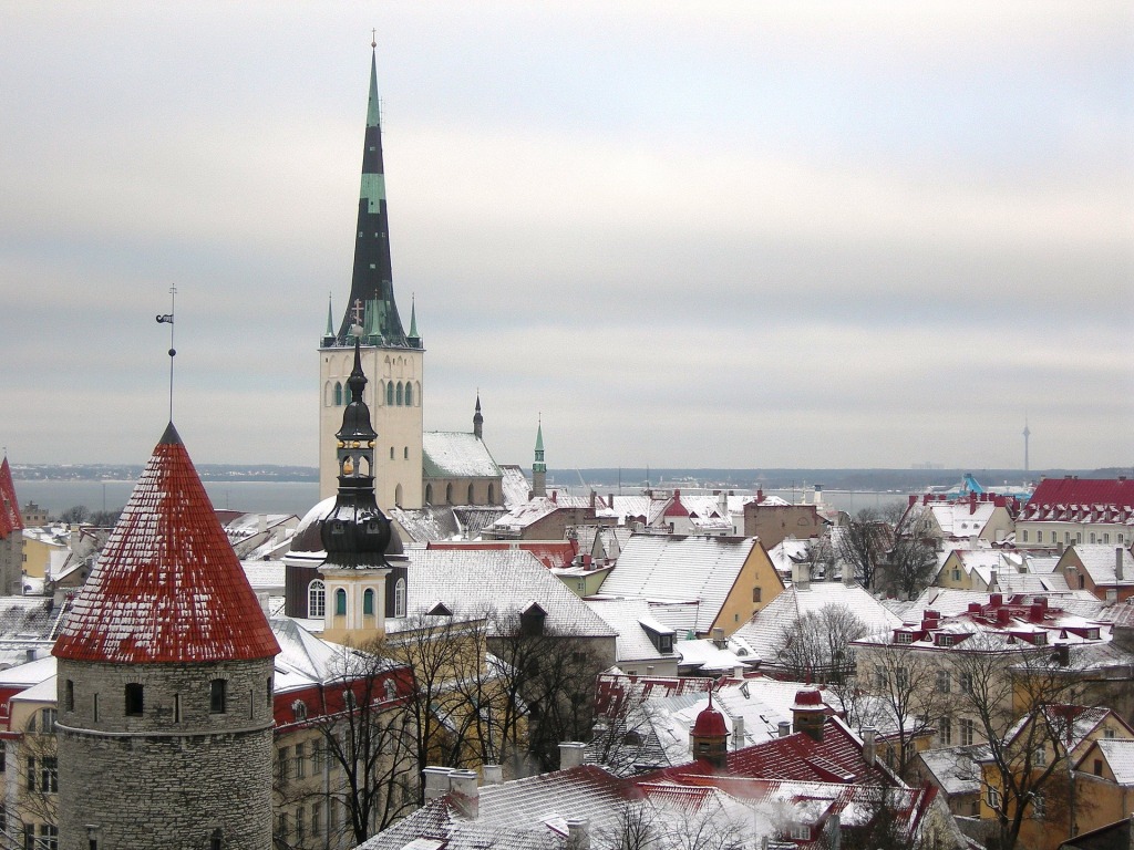 The view overlooking Tallinn on a snowy day