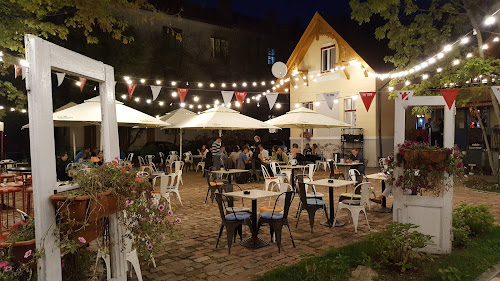 A beer garden in Cluj at night